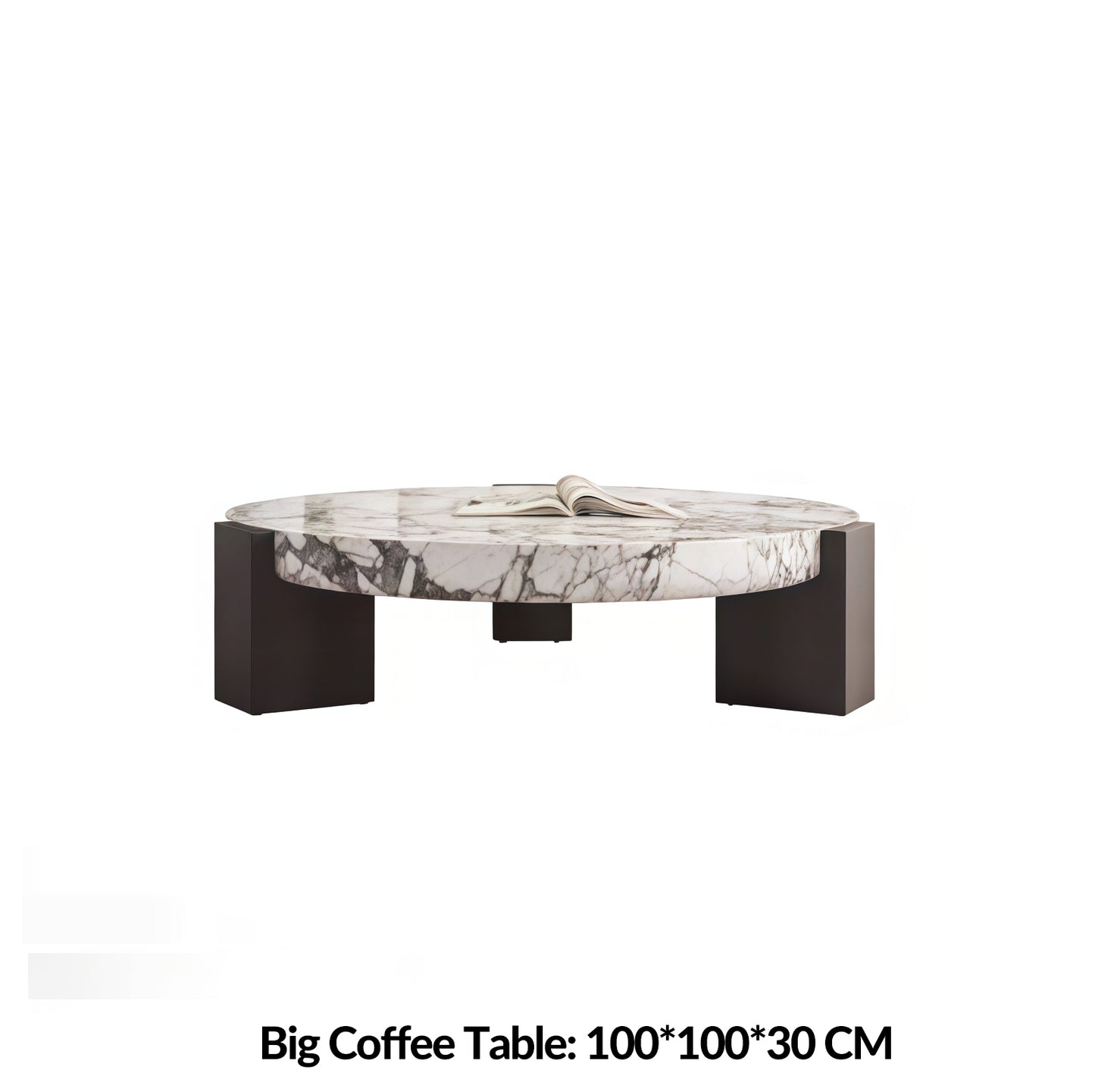 Round Top Coffee Table in Calacatta Viola & Black Marquina Marble for Living Room