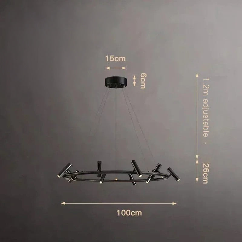 Italian Designer Round Ring Chandelier Modern Black Pendant Light for Dining & Living Spaces