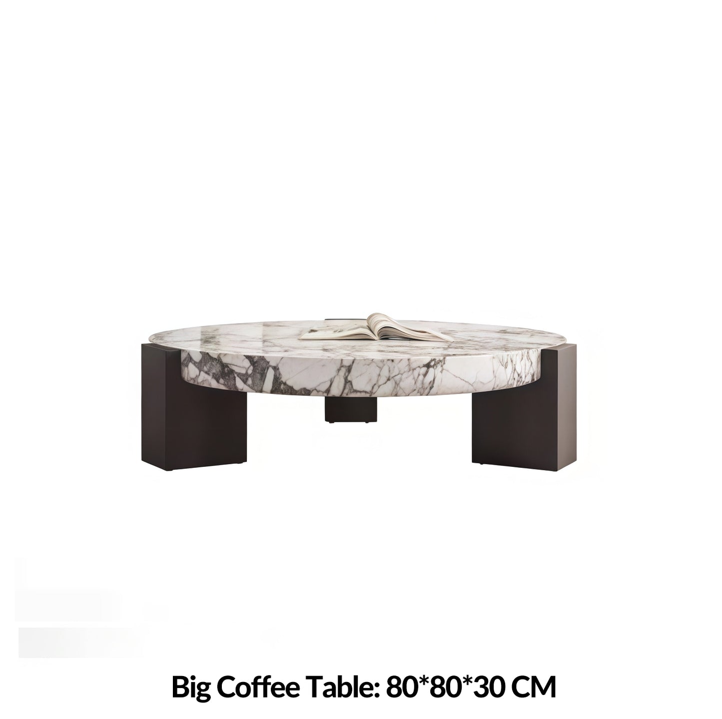 Round Top Coffee Table in Calacatta Viola & Black Marquina Marble for Living Room