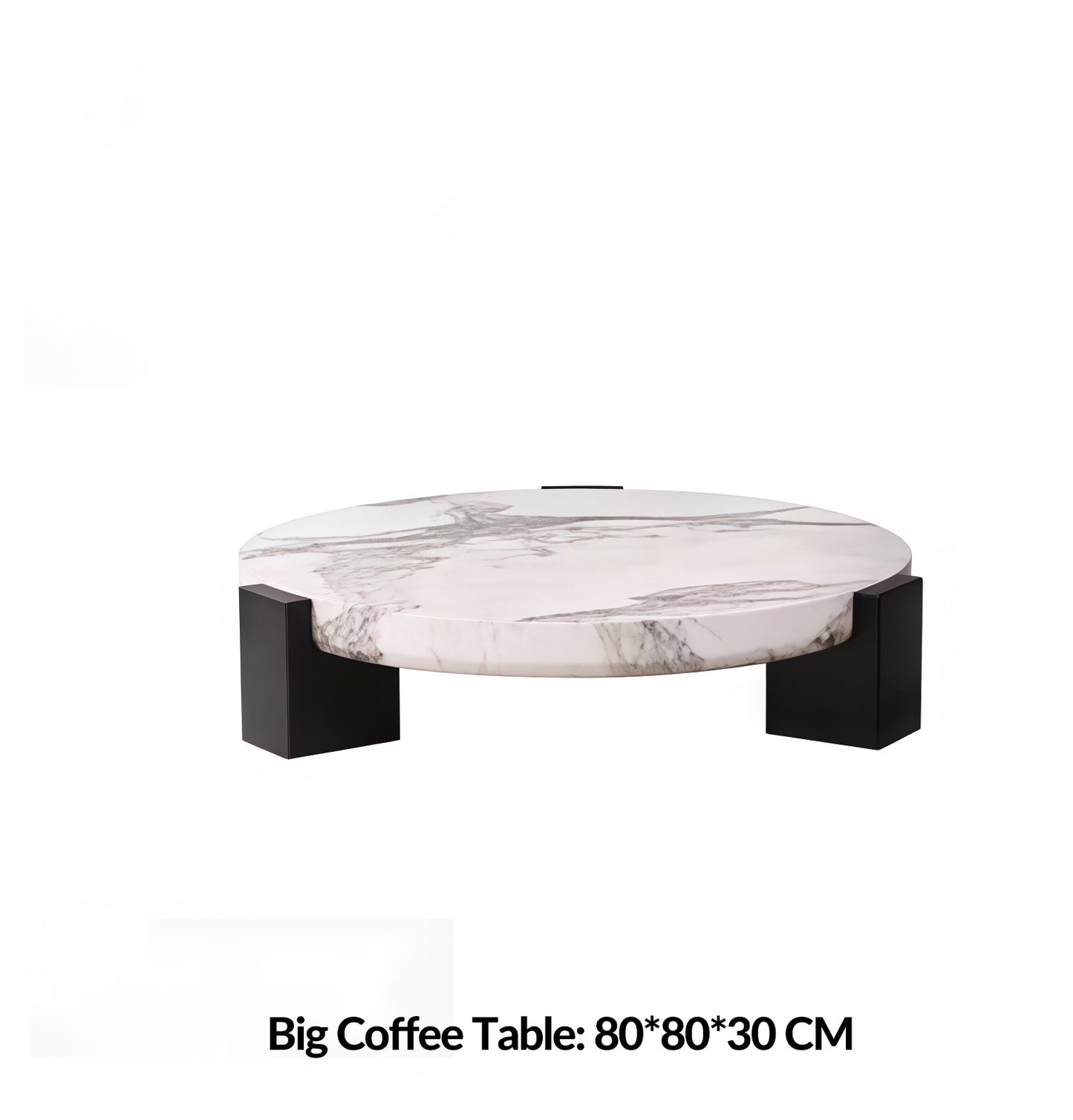 Round Top Coffee Table in Calacatta Viola & Black Marquina Marble for Living Room