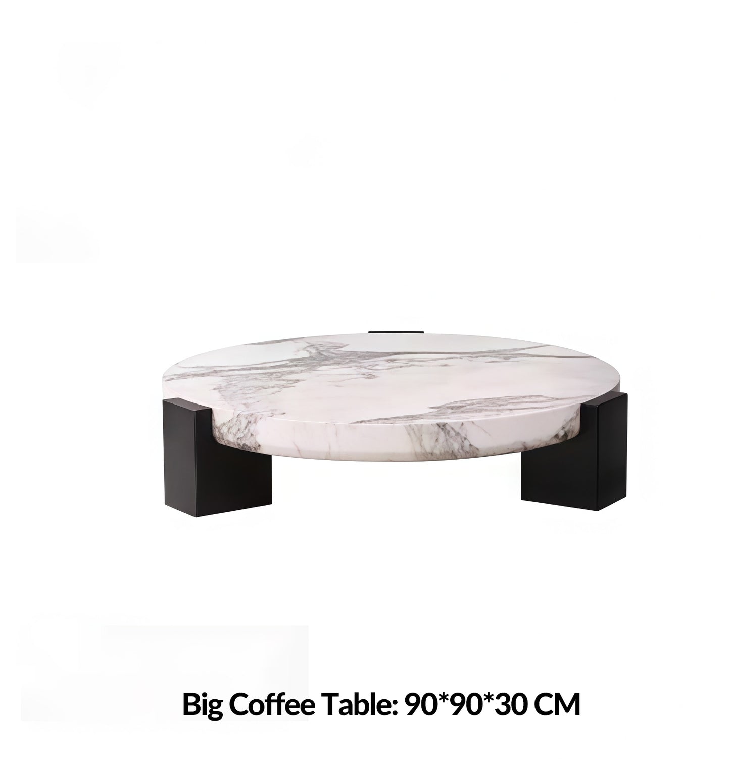 Round Top Coffee Table in Calacatta Viola & Black Marquina Marble for Living Room