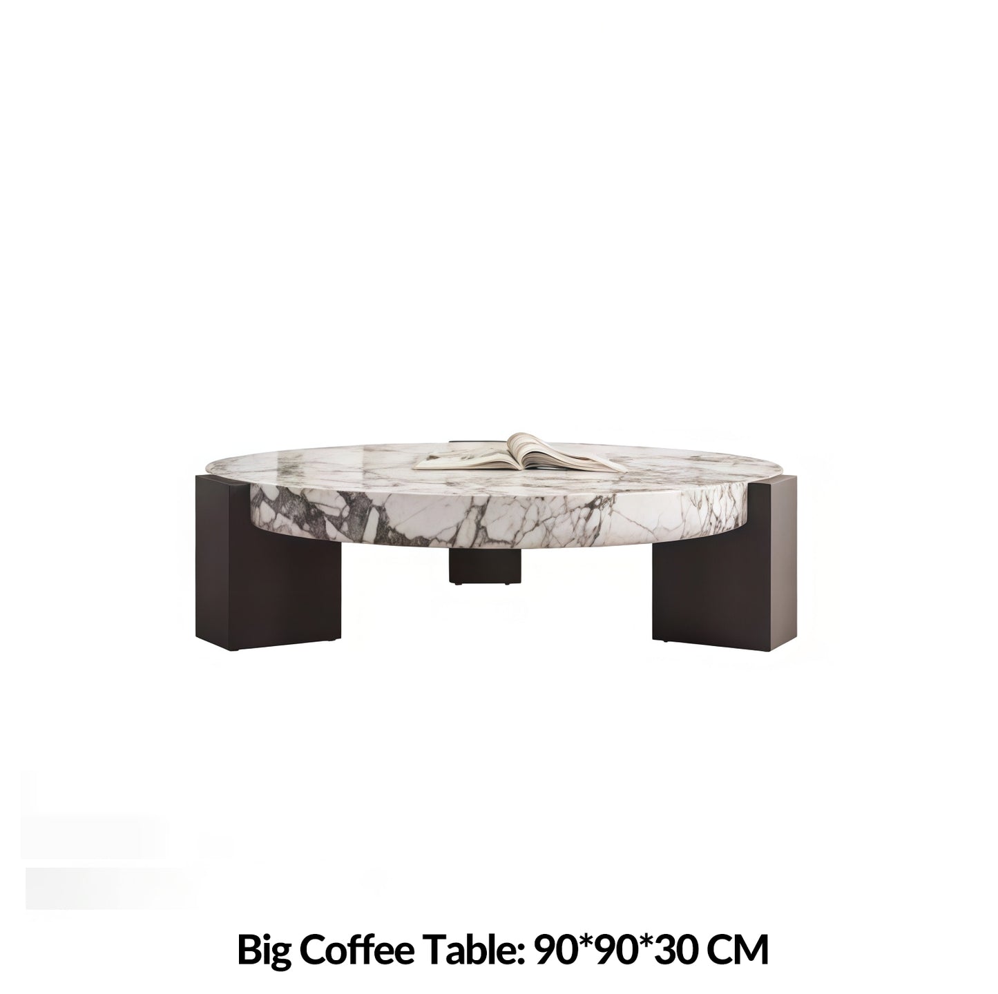 Round Top Coffee Table in Calacatta Viola & Black Marquina Marble for Living Room