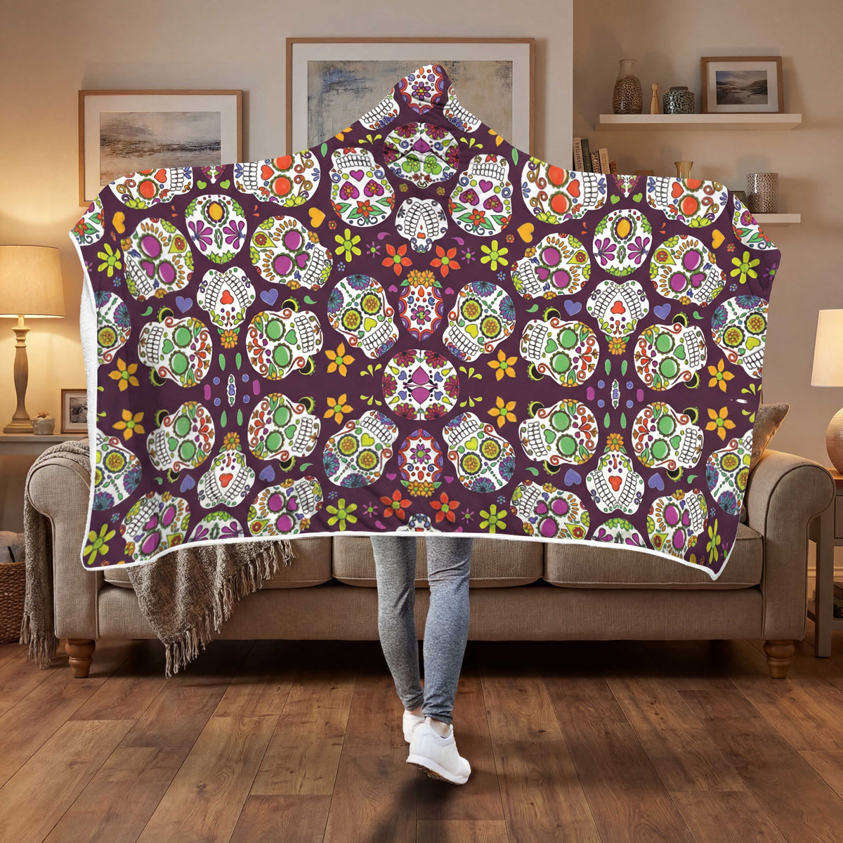 Sugar Skull Hooded Blanket