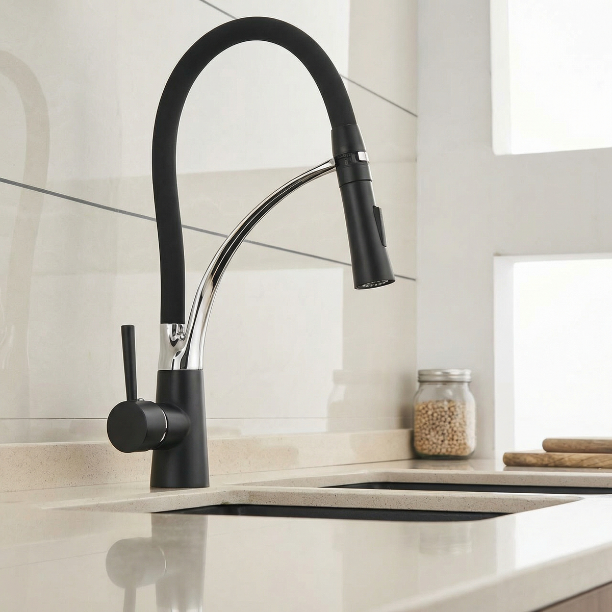 LED Kitchen Faucets with Rubber Design Chrome