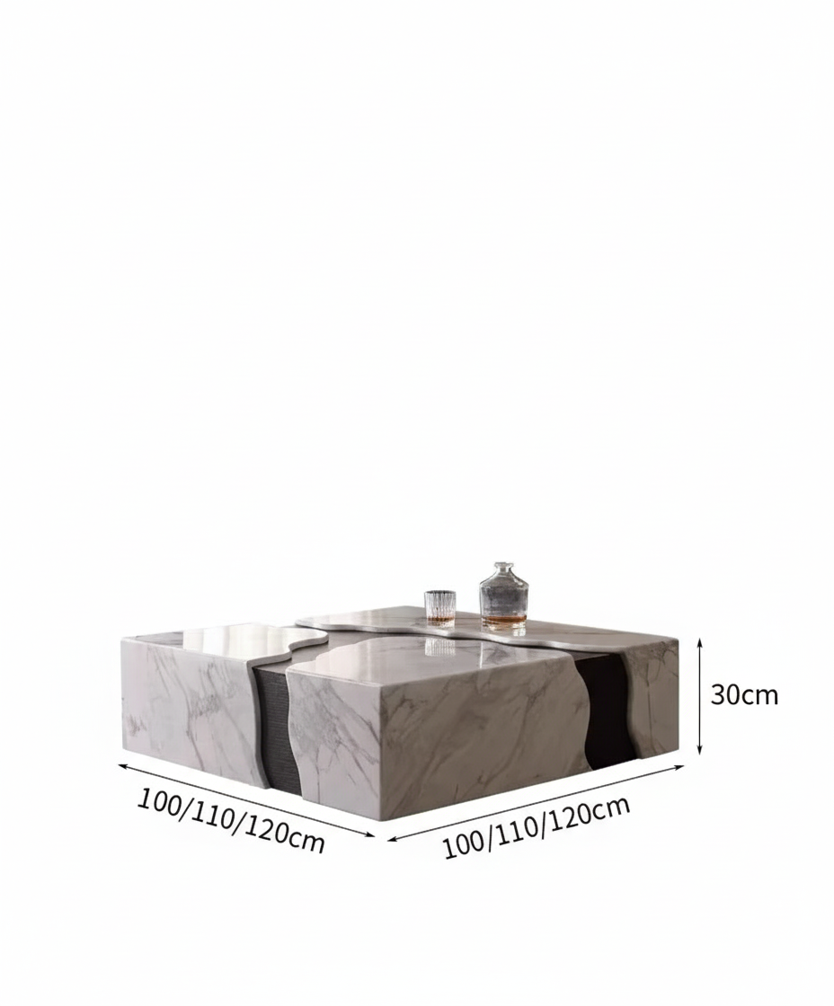 Square Marble Coffee Table With Water Flow Design for Living Room