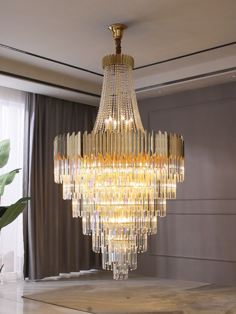 Massive Gold LED Crystal Chandelier Gold For Luxury Villa