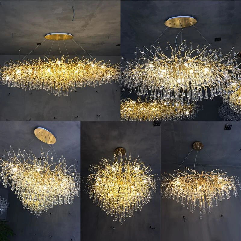 Luxury Crystal Golden Branch Chandelier for Living Room, Hotel & Lobby