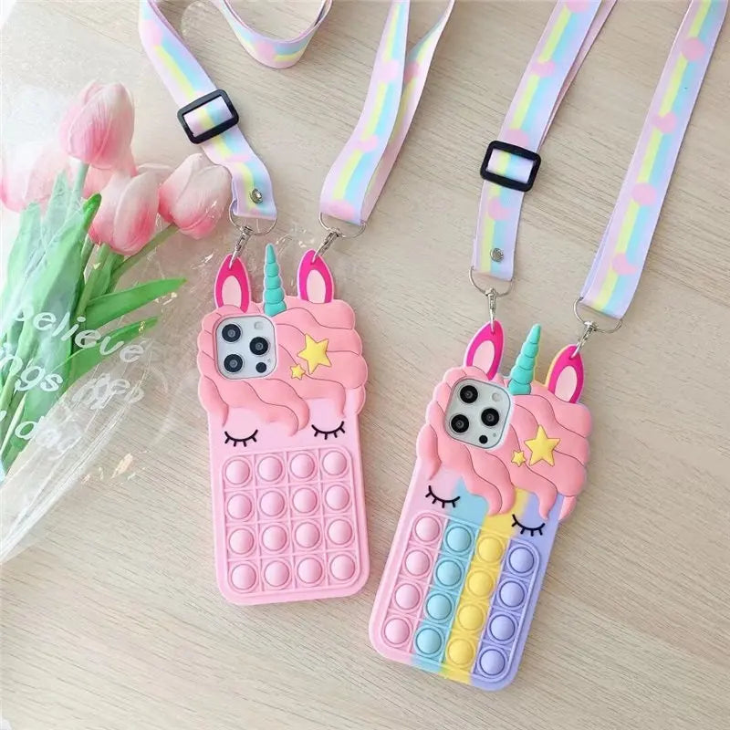 iPhone Case With Autism Sensory Fidget Strap For 16 , 16 Pro, 16 Plus, 16 ProMax, 11-15 Pro Max, XS, XR, 8, 7 - Adorably Functional!