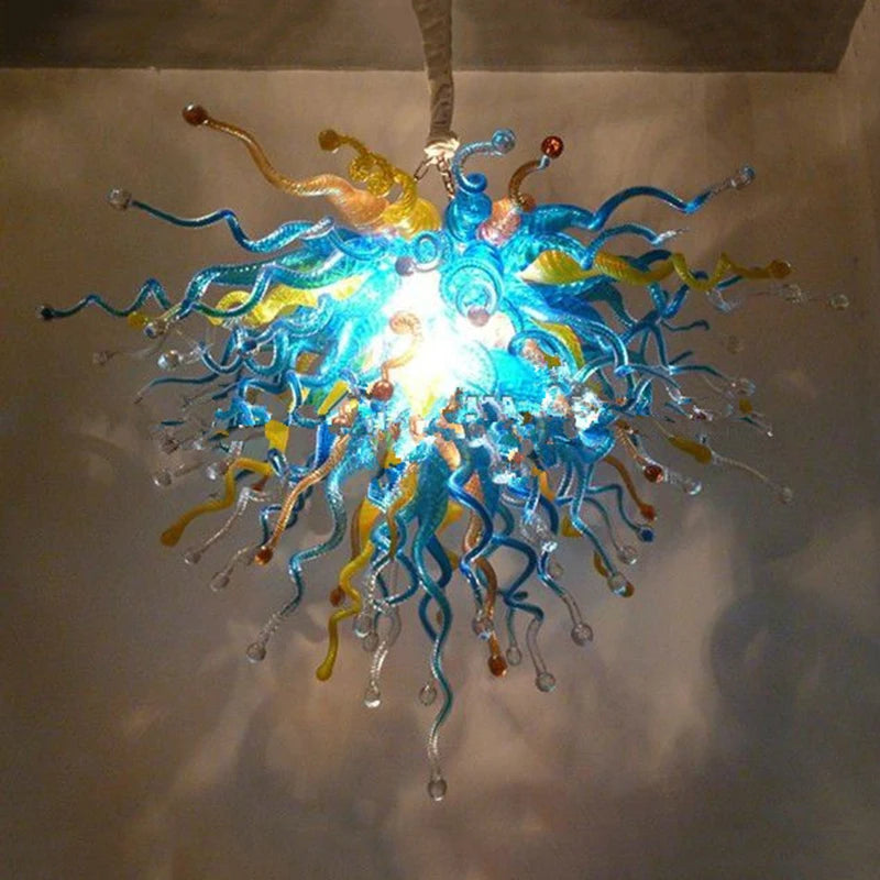 Aqua Blue Chihuly Style Glass Chandelier for Home, Office & Hotel Lobbies