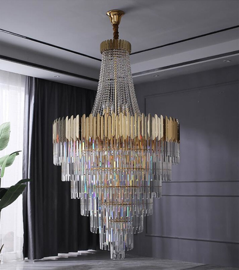 Massive Gold LED Crystal Chandelier Gold For Luxury Villa