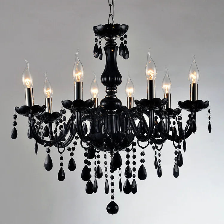 Sleek Black LED Crystal Chandelier – A Contemporary Ceiling Light for Living Room & Kitchen