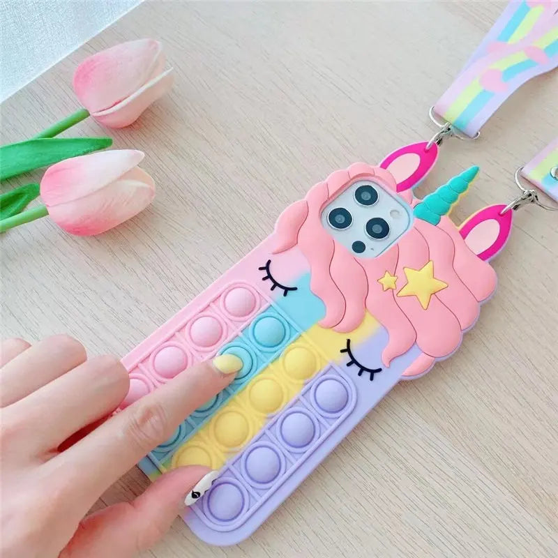 iPhone Case With Autism Sensory Fidget Strap For 16 , 16 Pro, 16 Plus, 16 ProMax, 11-15 Pro Max, XS, XR, 8, 7 - Adorably Functional!