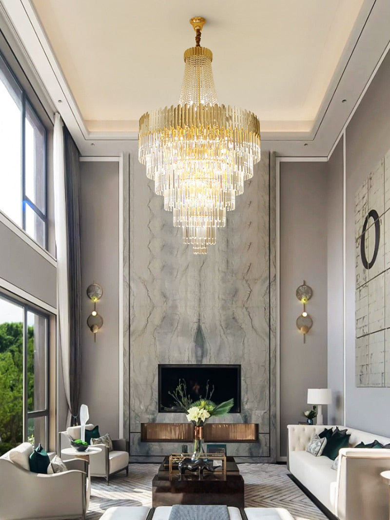 Massive Gold LED Crystal Chandelier Gold For Luxury Villa