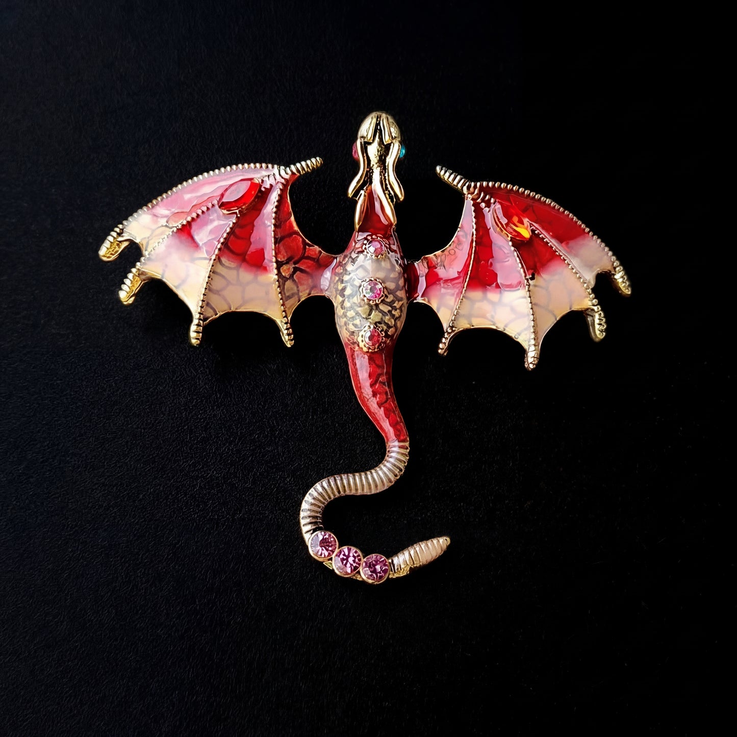 Premium Enameled Dragon Brooch Custom Diamond Animal Pin