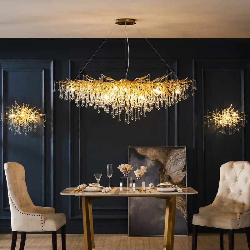 Luxury Crystal Golden Branch Chandelier for Living Room, Hotel & Lobby