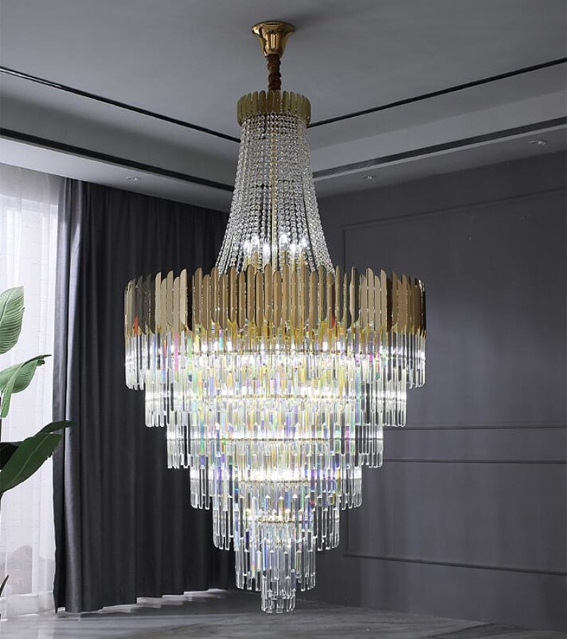 Massive Gold LED Crystal Chandelier Gold For Luxury Villa