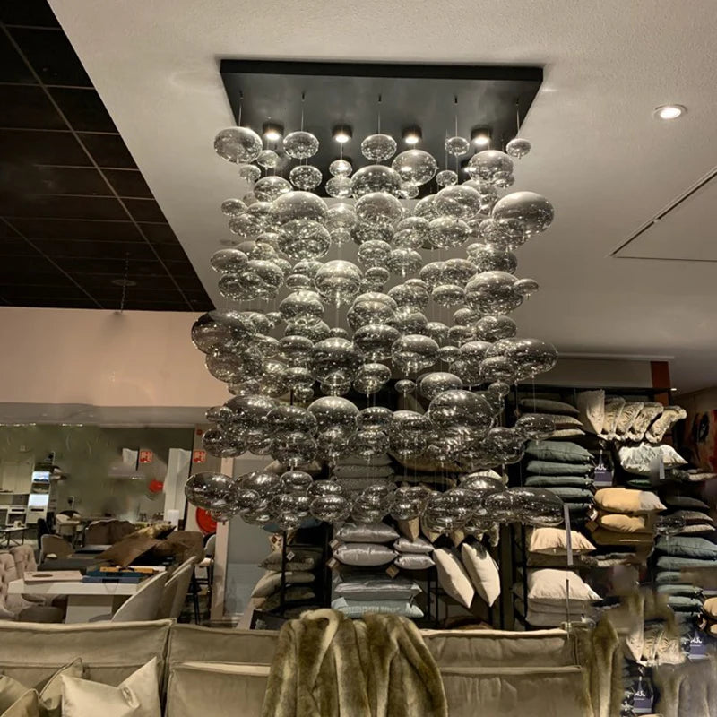 Modern LED Bubble Chandelier Chrome Ball For Dining Room