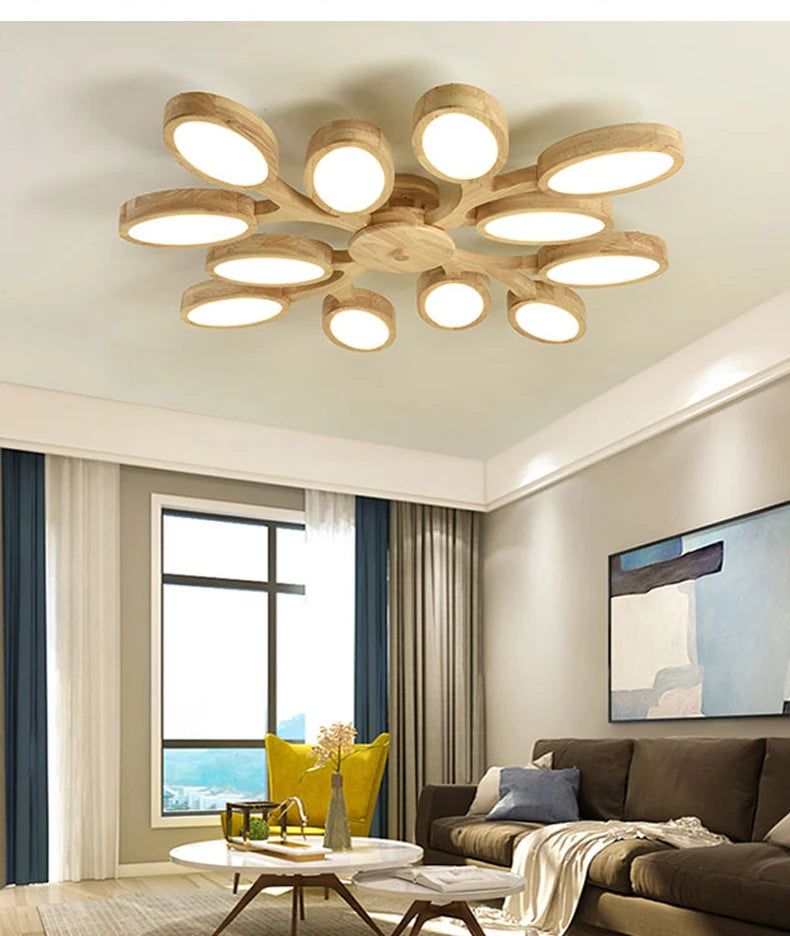 Tree Design Wooden Ceiling Lamp | Nordic Lustre with 6/9/12 Lights