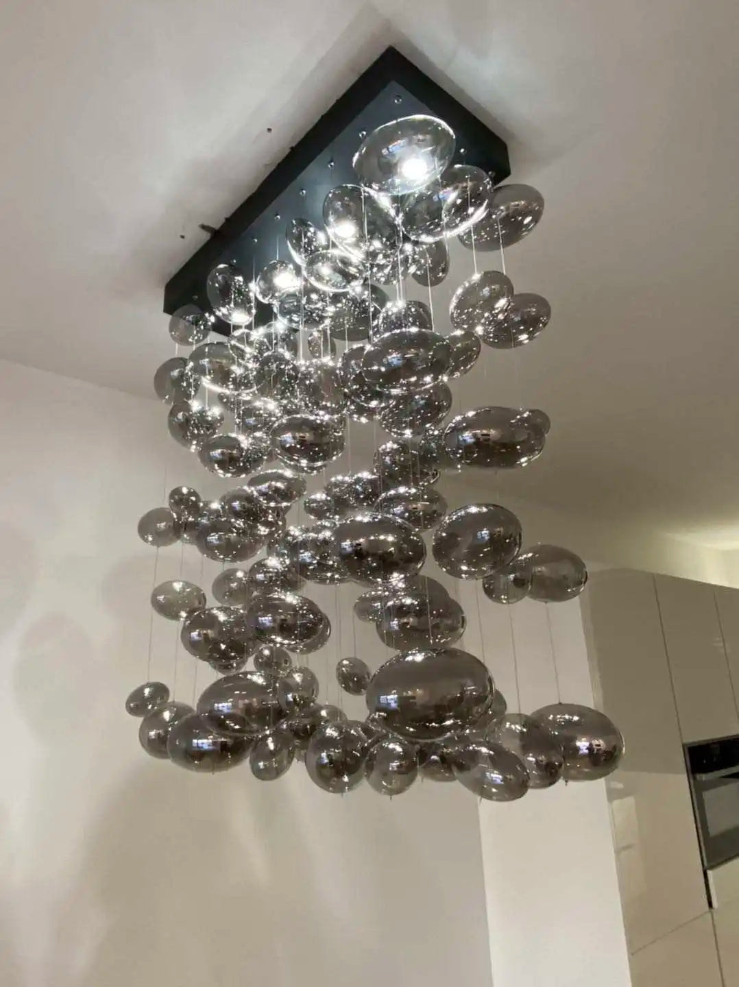 Modern LED Bubble Chandelier Chrome Ball For Dining Room