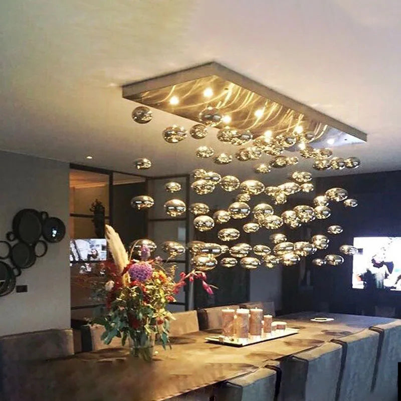 Modern LED Bubble Chandelier Chrome Ball For Dining Room