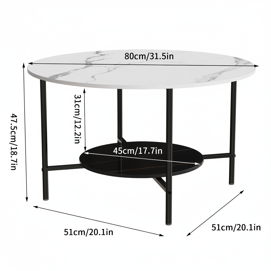 Luxury White Marble Round Coffee Table with Storage for Living Room