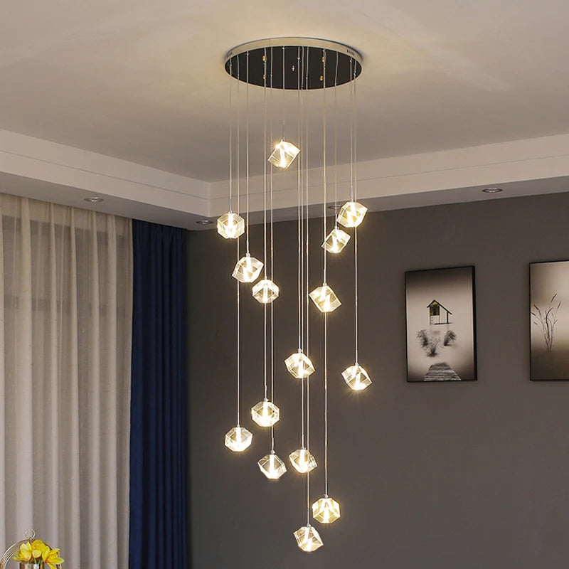 LED Square Crystal Chandelier for Hotels, Restaurants, and Staircases