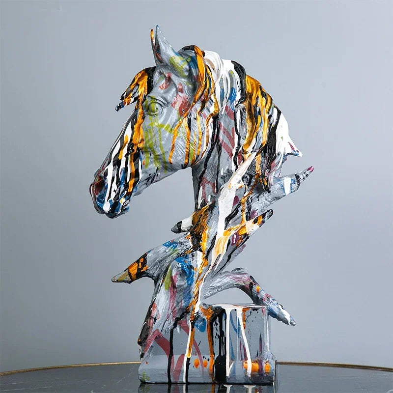 Colorful Nordic Horse Head Sculpture – Perfect Gift for Living Room & TV Cabinet