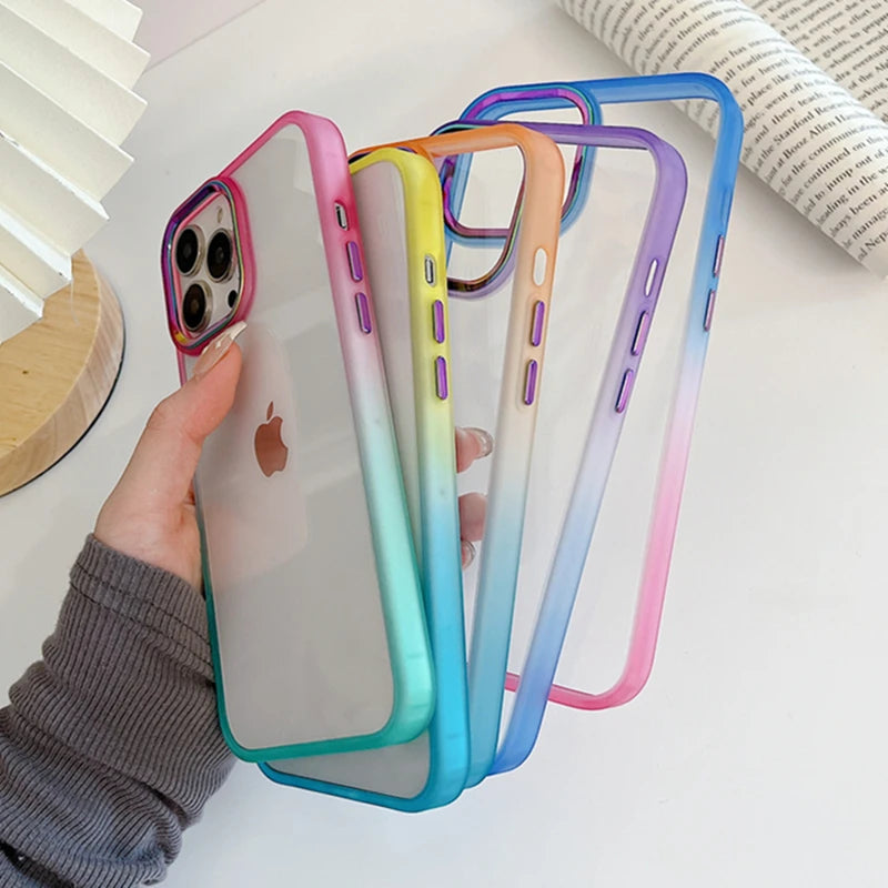 Colorful Gradient Metal Lens Protection Phone Case For iPhone 16, 16 Pro, 16 Plus, 16 ProMax 15 14 13 12 11 Pro Max Plus