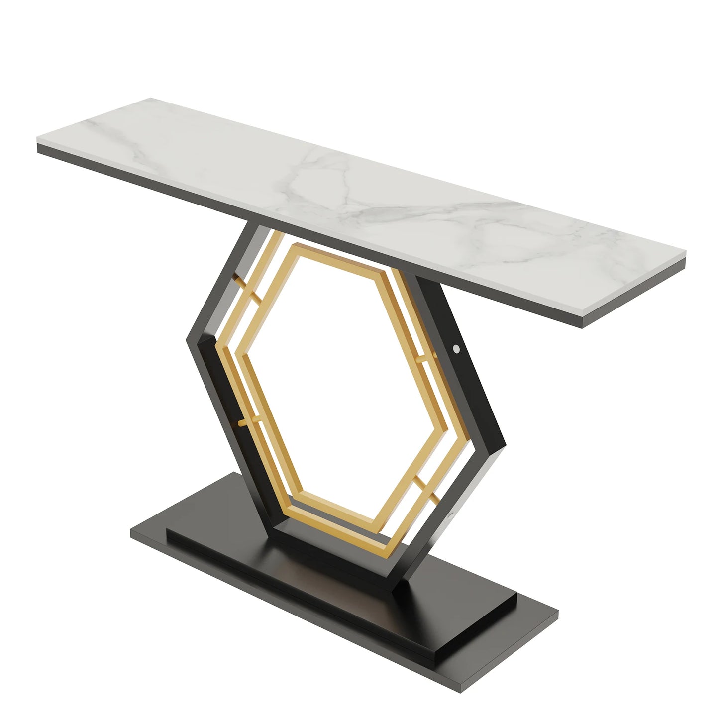 Gold & Black Metal Base Marble Console Table 120cm for Living Room or Entryway