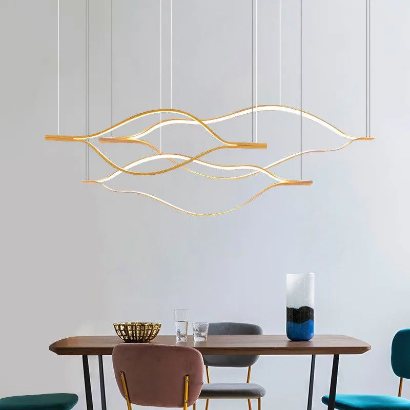 Stylish Postmodern Wavy Lamp – Creative LED Hanging Chandelier for Living Rooms & Stores