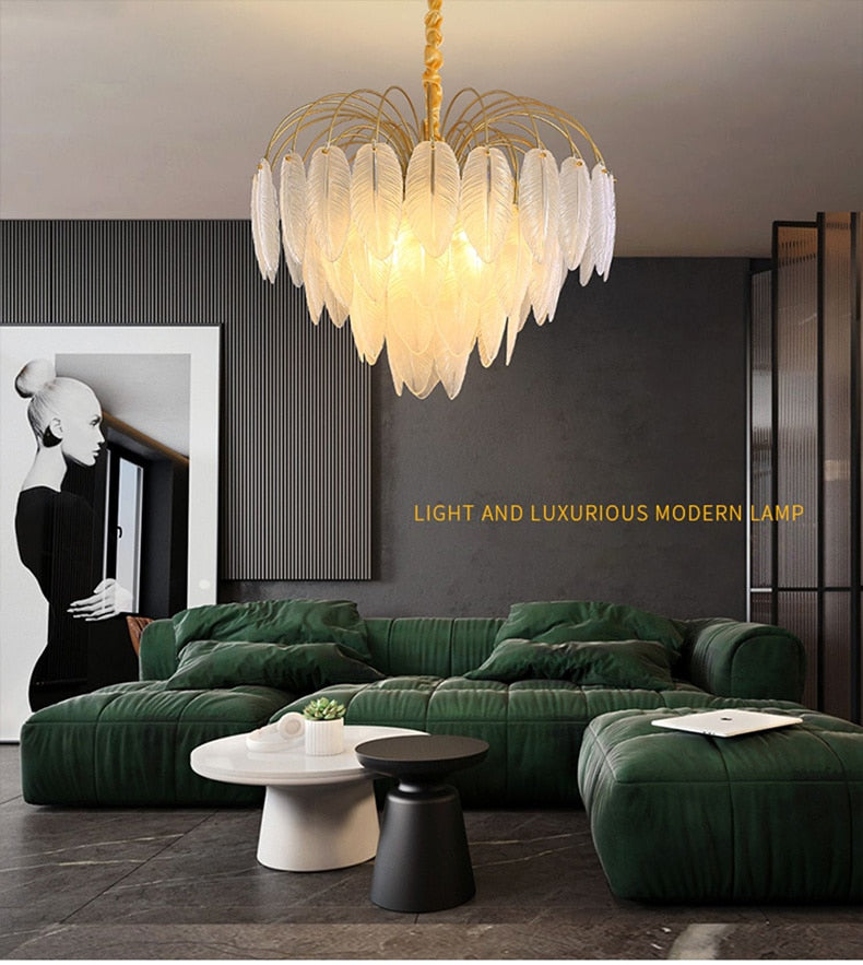 Sleek LED Chandeliers: Nordic Feather Pendant for Dining & Living - Modern Lighting