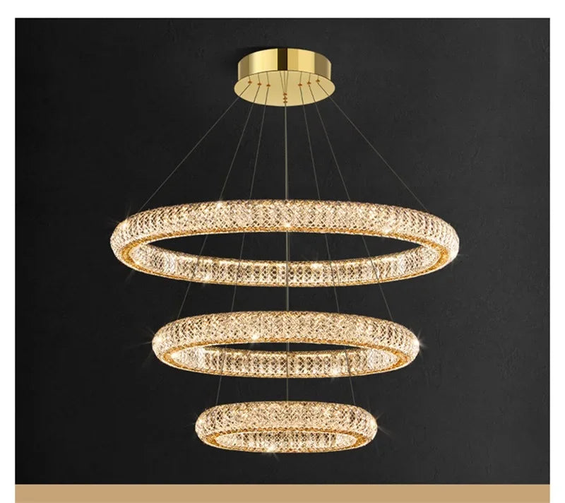 Crystal Round Rings LED Luxury Fixtures Chandelier For Home Living Room Bedroom