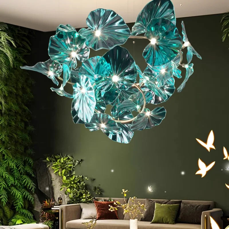 Glowing Forest Green Leafs Pendant Lights for interior and living room, restaurant decor