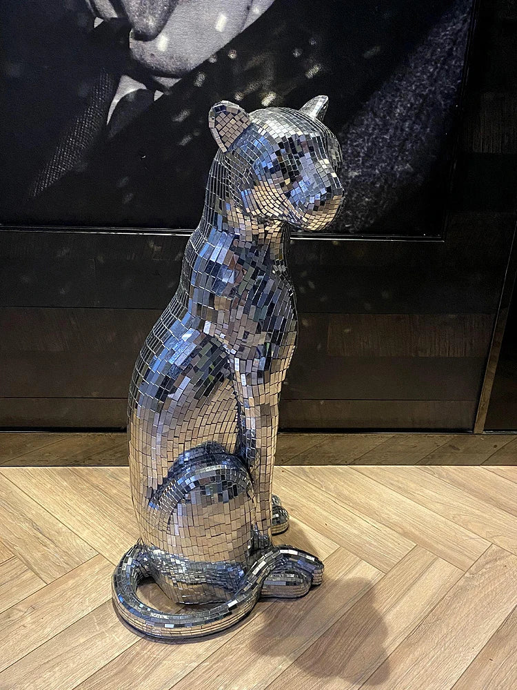 Leopard Animal Craft Statue – Glitter Glass Figurine for Home Decoration & Gift Idea