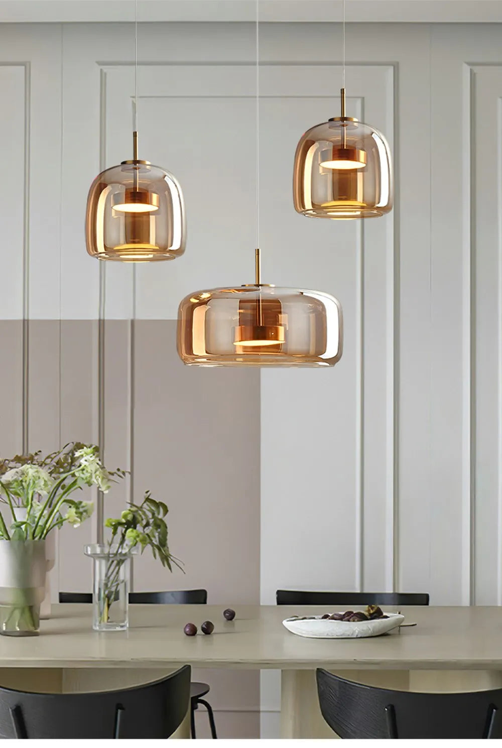 Amber Glass Pendant Lamp for Dining & Bedroom