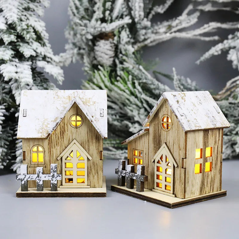 Wooden House Luminous Cabin for Decoration Christmas LED Light