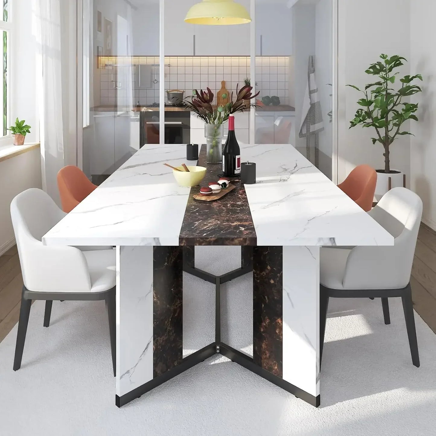 Spacious & Stylish Large Rectangular White Table with Adjustable Legs