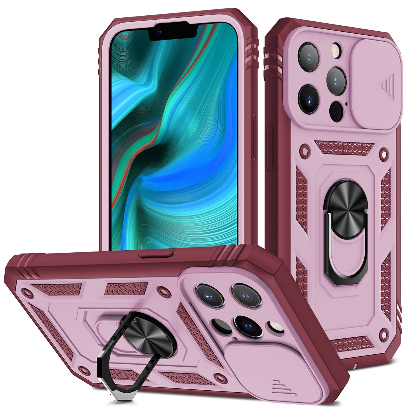 Heavy Duty Case For iPhone 16, 16 Pro, 16 Plus, 16 ProMax, 15 14 13 12 Pro Max with Camera 360 Degree Rotate Kickstand Sturdy Shockproof Cover