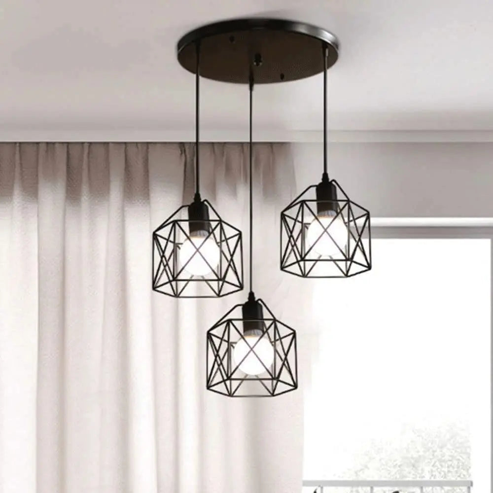 Vintage 3 Head Pendant Lamp Classic Black Metal Chandelier for Any Room
