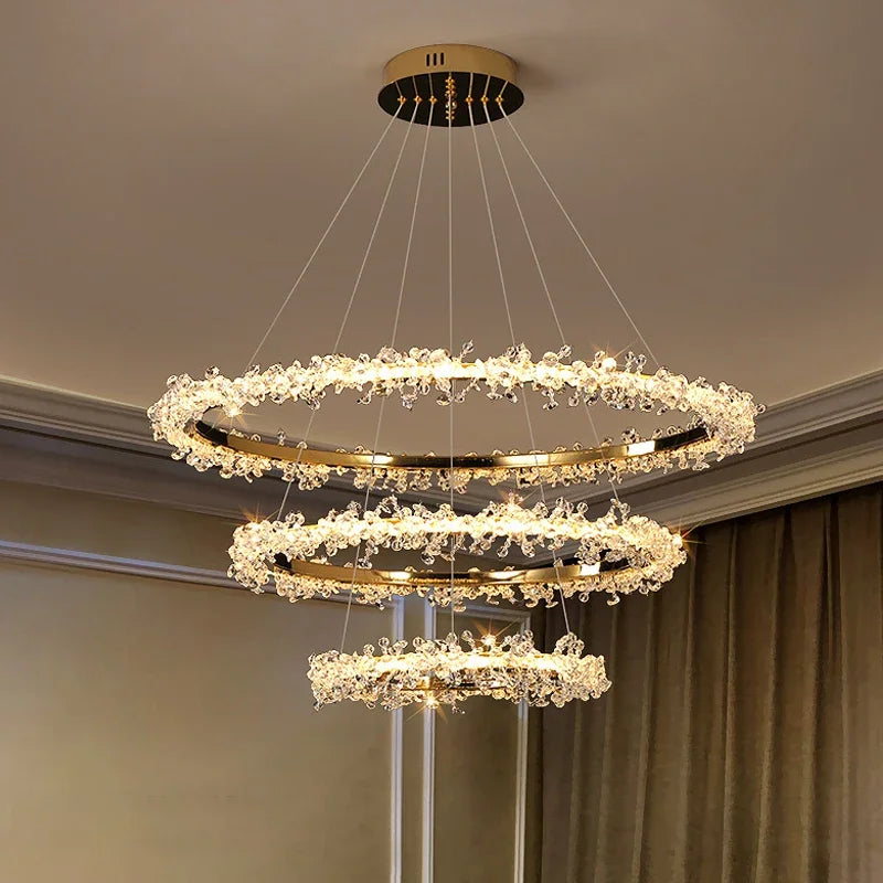 Luxury Crystal Ceiling Chandelier with Dimmable LED Rings for Stylish Interiors