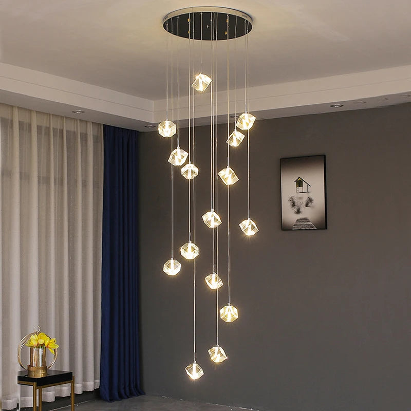LED Square Crystal Chandelier for Hotels, Restaurants, and Staircases
