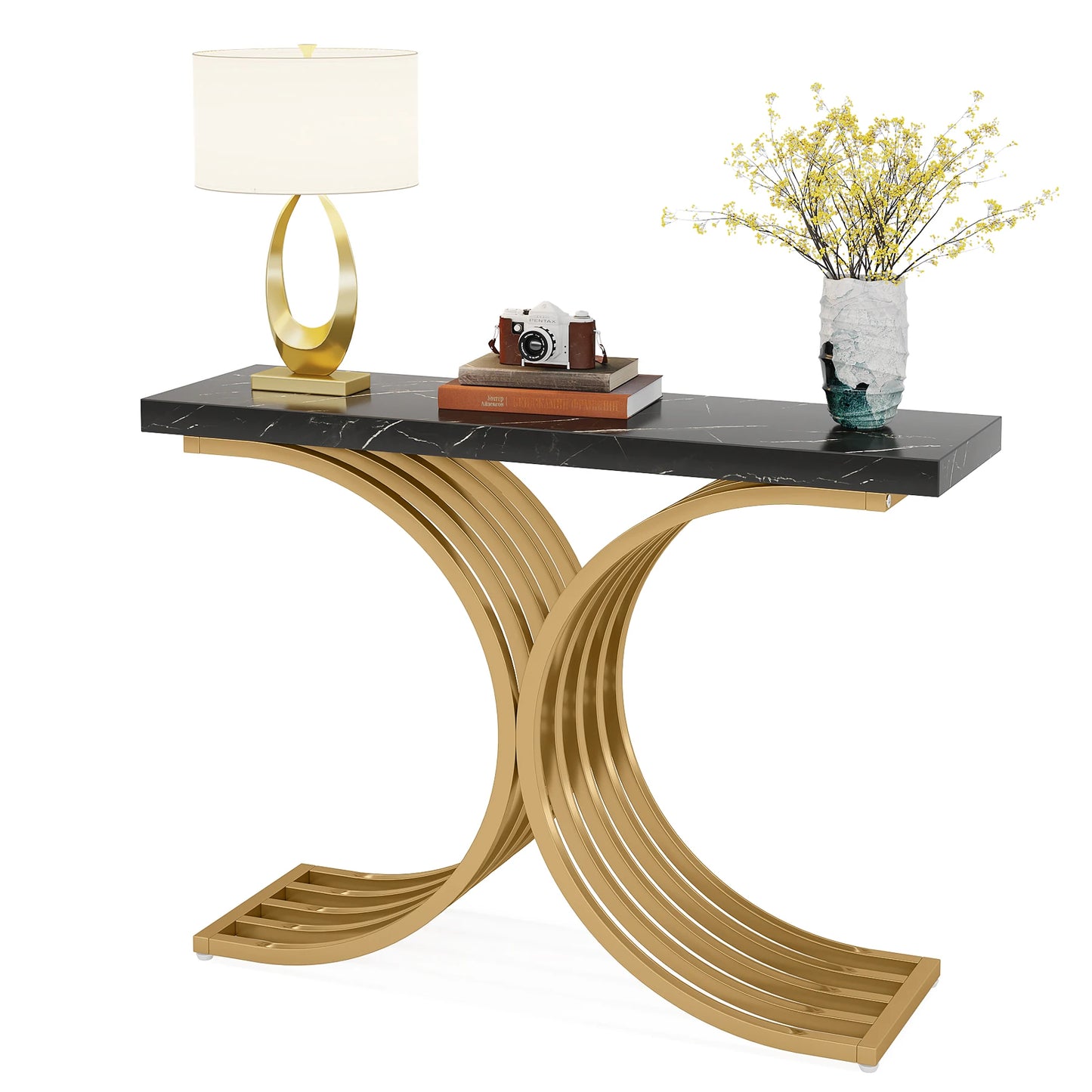 Luxury Geometric 39 Inch Faux Marble Console Table for Your Home