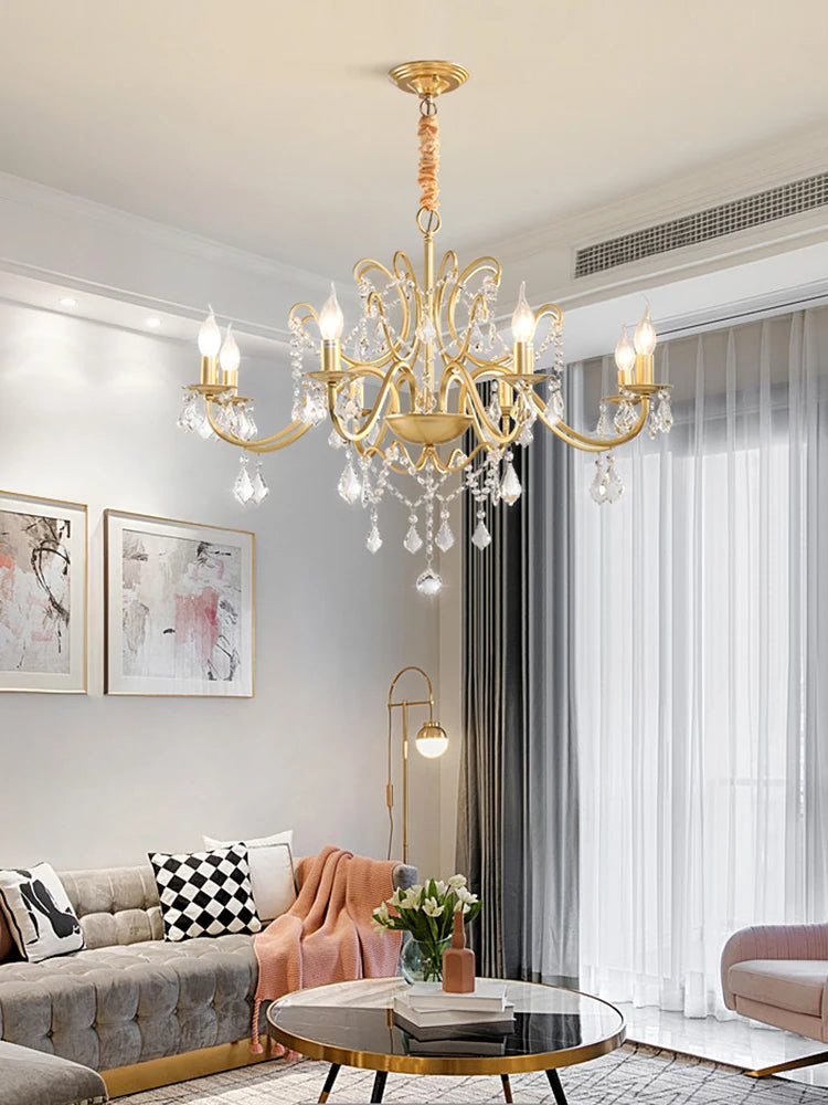 Luxury Gold Crystal Chandelier with Shade for Kitchen, Dining, or Bedroom