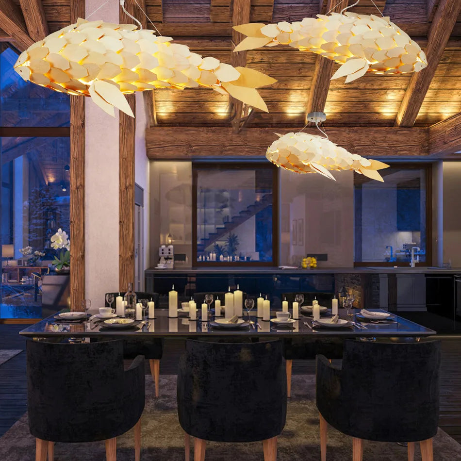 Handcrafted Fish-Shaped Wooden Pendant Light – Perfect for Restaurants, Clubs & Cafés
