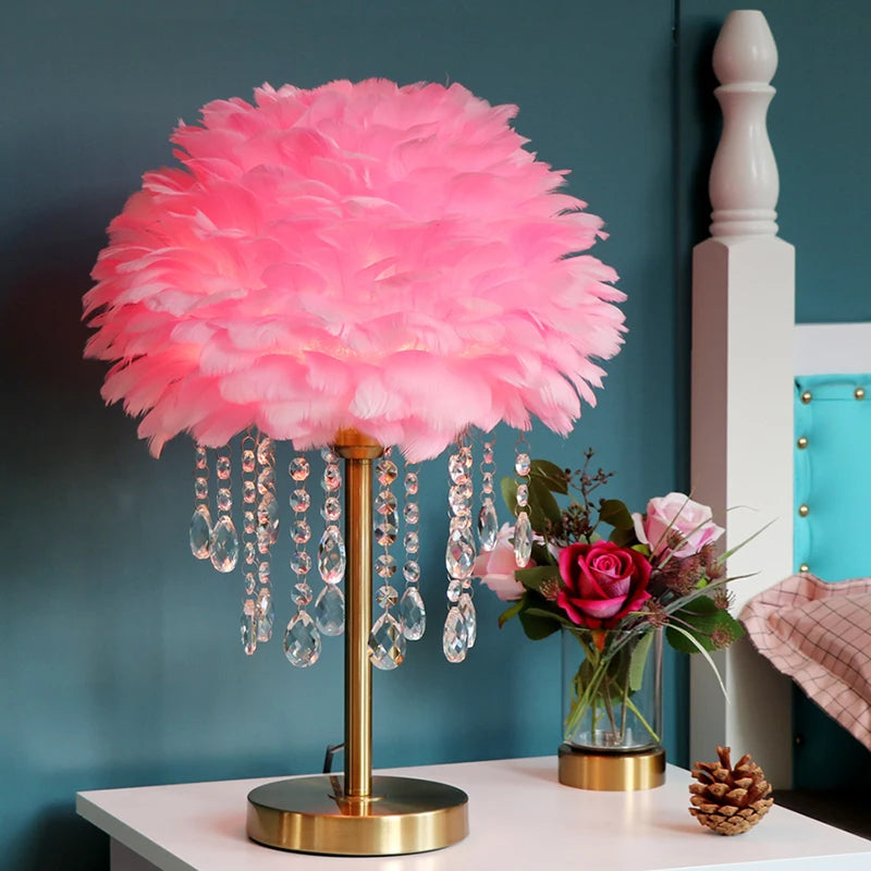 Luxury Nordic Feather Crystal Table Lamp For Home