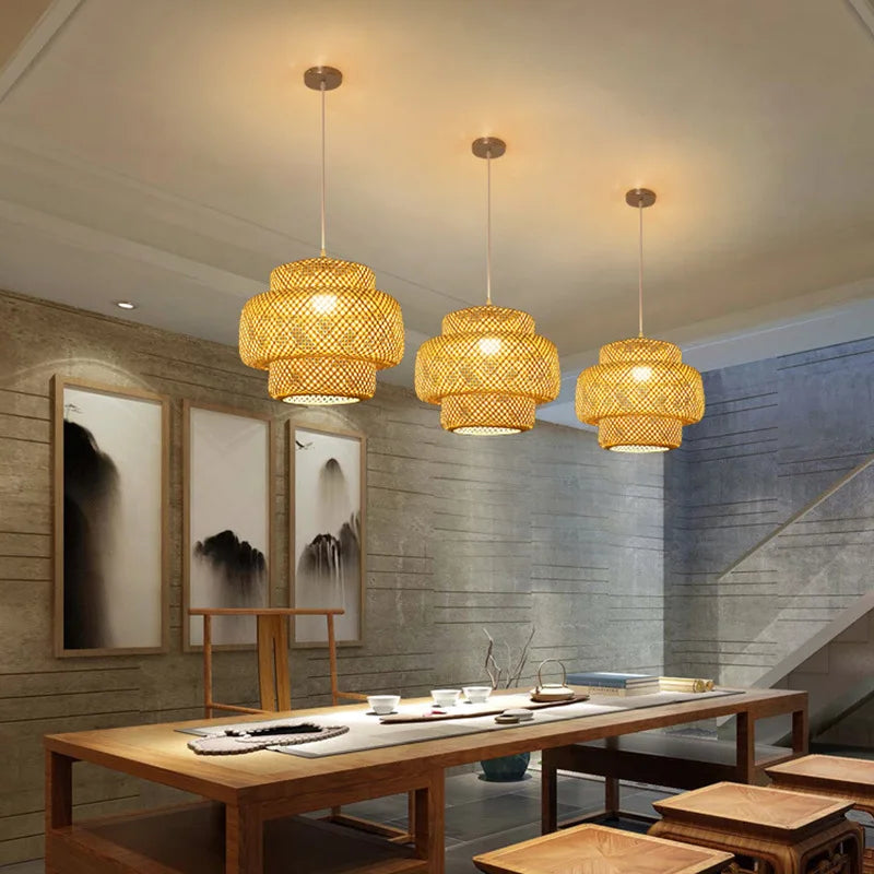 Handcrafted Hand Knitted Bamboo Pendant Lamp for Home & Restaurant