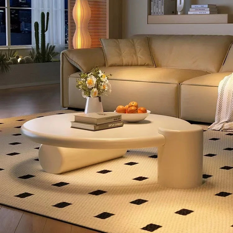 Nordic Minimalist Cream Coffee Table – Modern Designer Living Room Accent Table