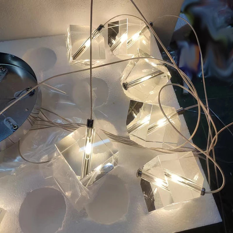 LED Square Crystal Chandelier for Hotels, Restaurants, and Staircases