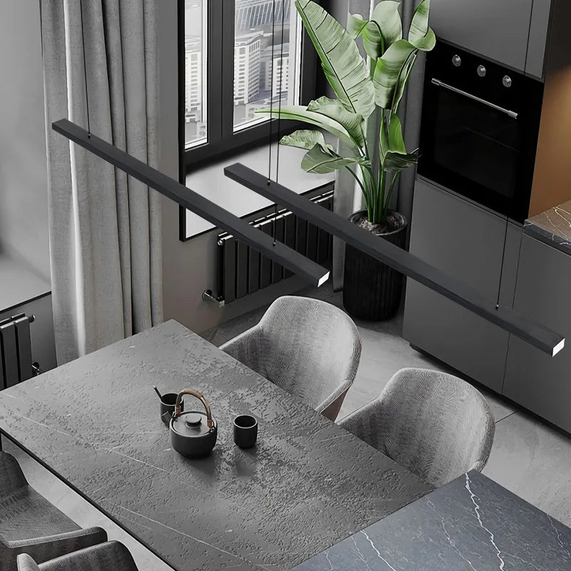 Sleek Black Long Strip Chandelier for Dining Tables & Offices