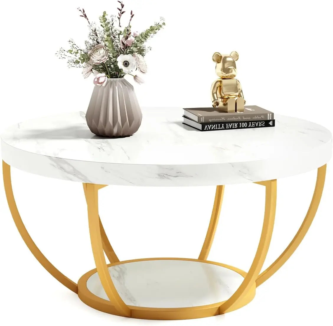 Gorgeous Gold Legged Round Marble Coffee Table for Any Space